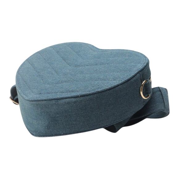 Fashion Statement Womens Crossbody Bag Denim Heart Shape Pewter Gold Chain Strap - Picture 16 of 16